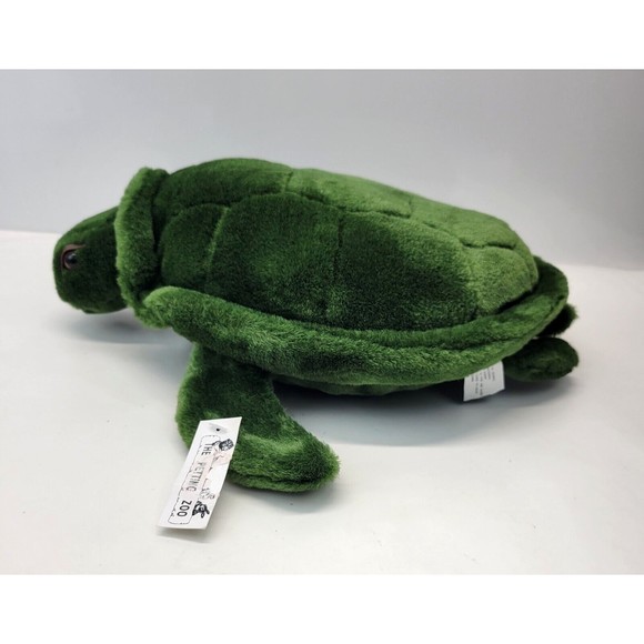Vintage JLI Green Plush Sea Turtle 1994 The Petting Zoo Realistic Large Eyes 13" - Picture 2 of 13